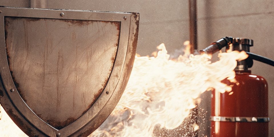 A shield deflecting flames, symbolizing the protective qualities of aluminum hydroxide.