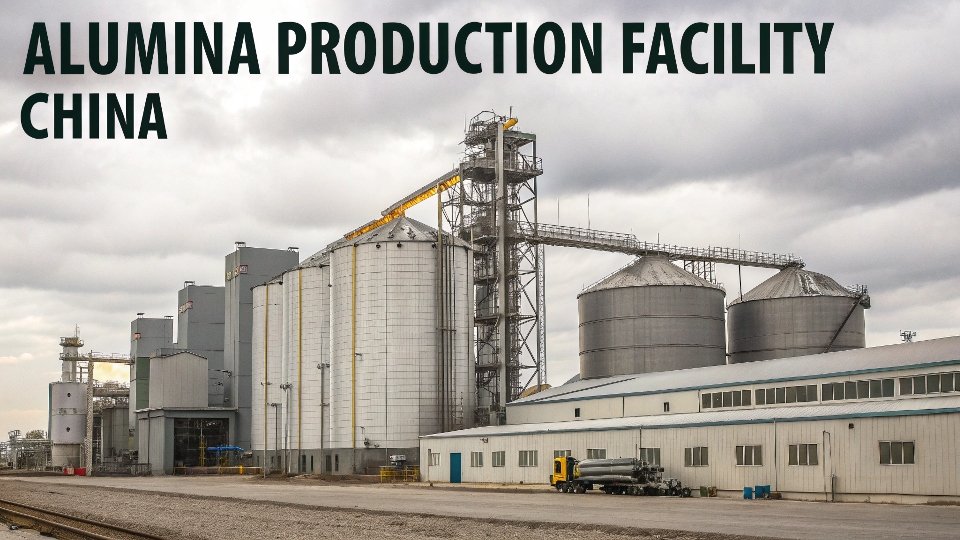 A large industrial plant with silos, labeled "Alumina Production Facility - China."
