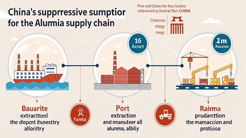 An infographic showing the entire supply chain within China's borders, from bauxite mine to port for export.