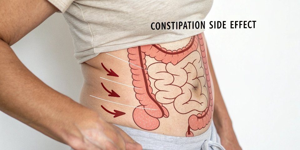 A simple diagram illustrating the slowing effect on the digestive tract.