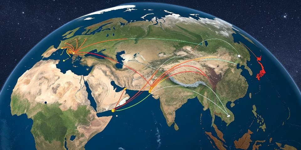 An animated globe showing major bauxite mining locations and shipping routes leading to China.