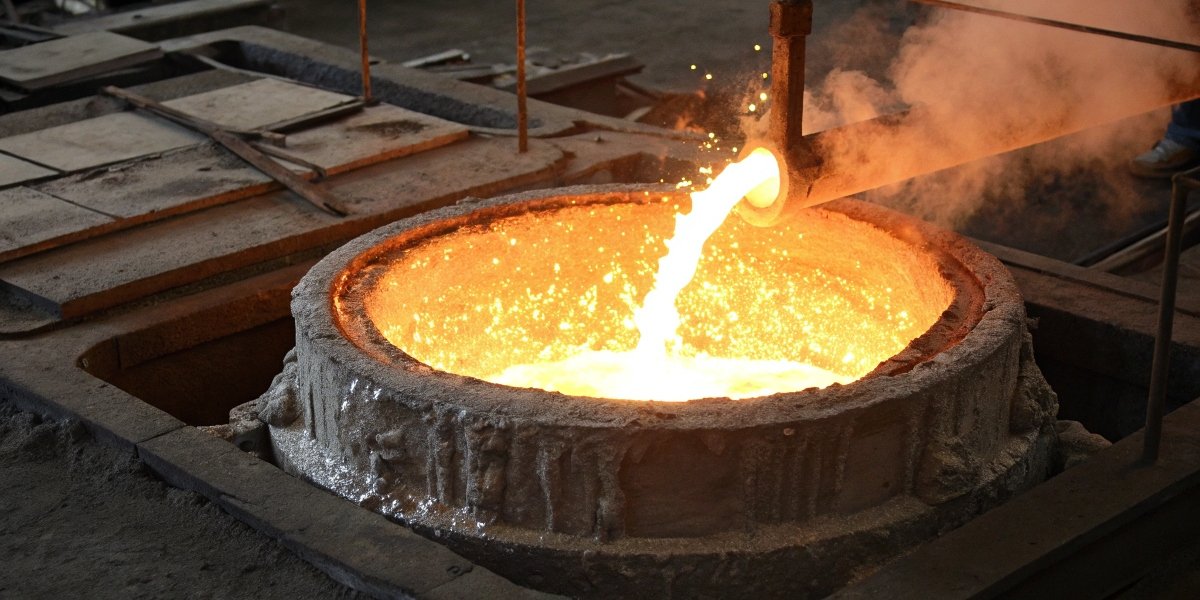 Molten Cryolite and Alumina Bath A glowing, molten mixture in an industrial crucible representing the alumina-cryolite bath