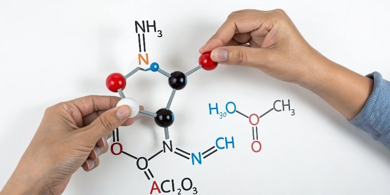 Amphoteric Chemical Behavior A simple illustration showing a molecule with two hands, one neutralizing an acid ion and the other neutralizing a base ion