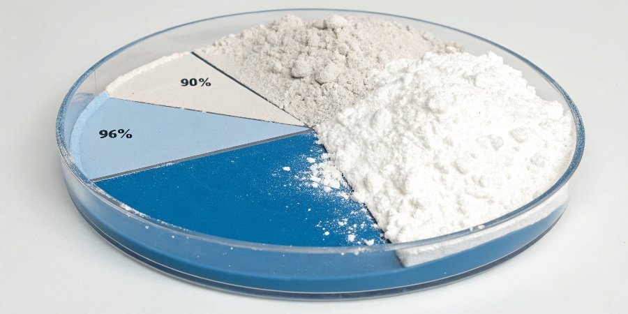 alt with keywords: A pie chart showing the composition of commercial aluminum hydroxide: 99.6% Al(OH)3, 0.3% Na2O, 0.1% other.