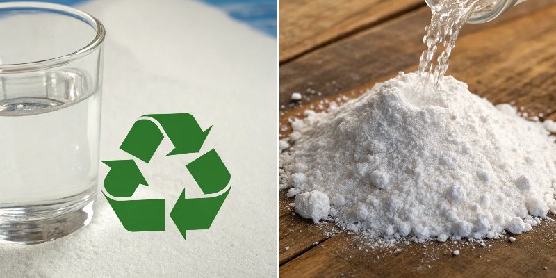 Flame Retardant Biodegradability vs. Inert Decomposition A split image showing a biodegradable symbol on one side and the chemical decomposition of aluminum hydroxide into water and alumina on the other.