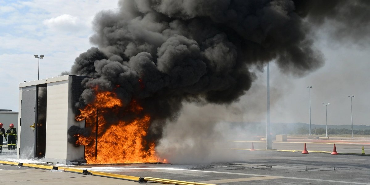 Toxic Smoke from Burning Resin A dramatic image of thick, black smoke pouring from a burning composite panel during a fire test.