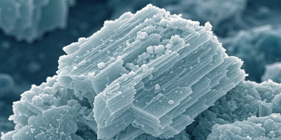 A microscopic view of the layered crystal structure of aluminum hydroxide
