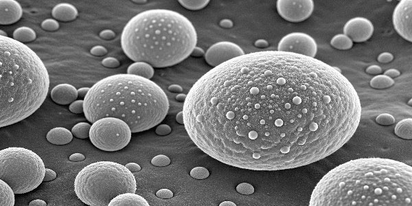 A microscopic view comparing fine ATH particles evenly dispersed in foam versus large particles disrupting the cell structure