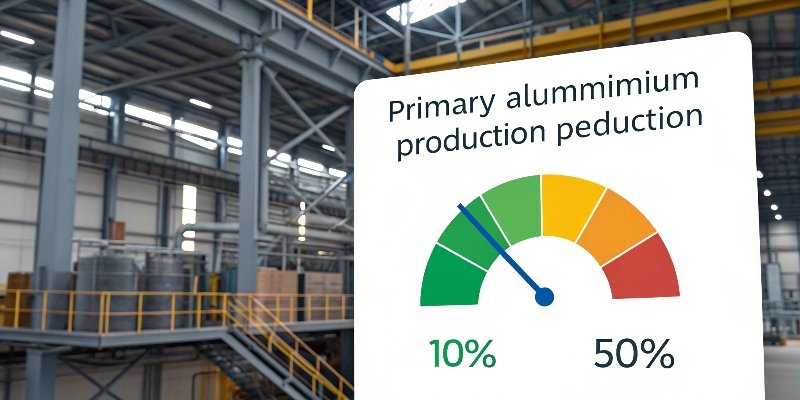 Energy Savings of Aluminum Recycling An animated graphic showing an energy meter at 100% for primary and 5% for secondary aluminum production