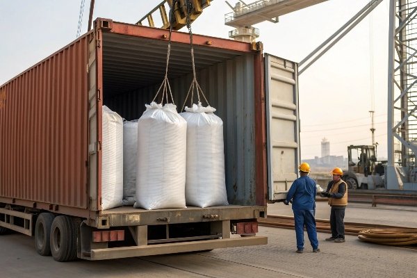 Direct Sourcing of Aluminum Hydroxide An image of a shipping container being loaded at a factory, with bags of aluminum hydroxide powder visible, symbolizing direct sourcing from the manufacturer.