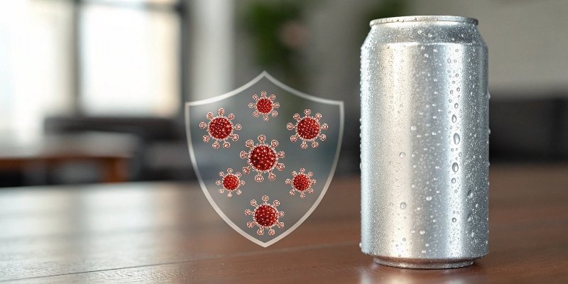 Protective Oxide Layer on Aluminum Metal An aluminum can with a microscopic "shield" shown around it, symbolizing the protective oxide layer