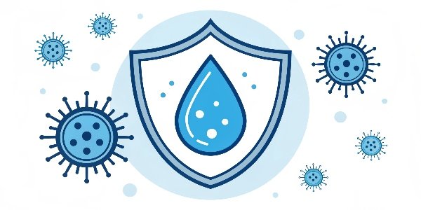 A graphic showing a water droplet with a protective shield around it