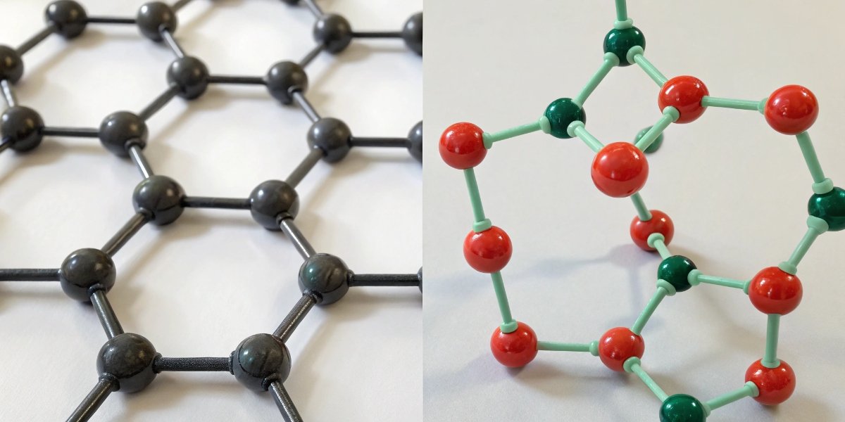 A graphic contrasting a complex, persistent chemical chain with a simple mineral that safely degrades