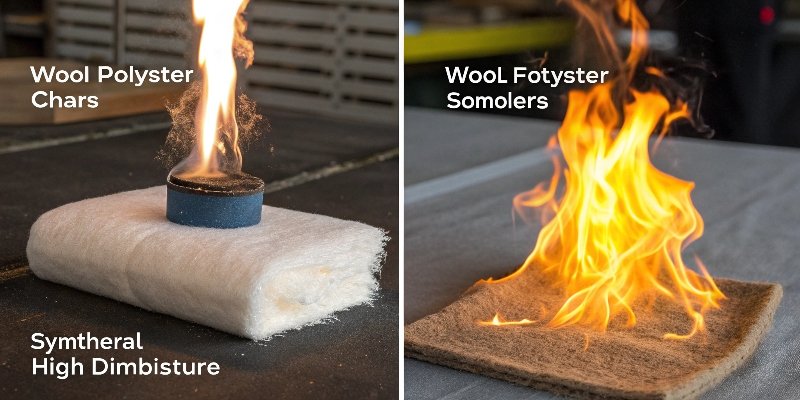 Fabric Reaction to Flame: Char vs. Melt A flame test showing wool charring on the left and polyester melting on the right
