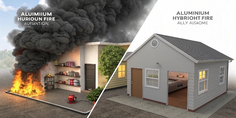 A side-by-side comparison: one side shows a room filling with black smoke, the other shows a room with clear air and only a charring object