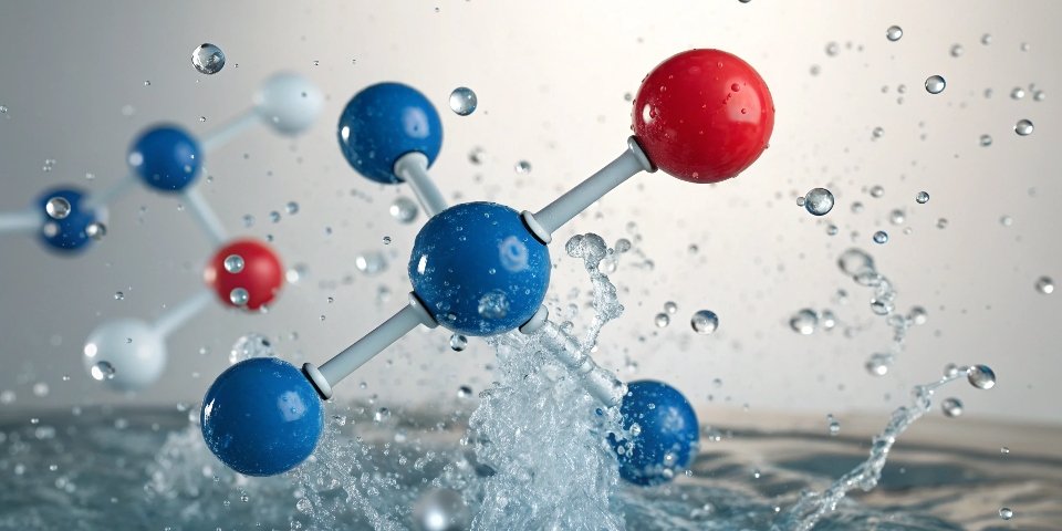 An illustration of water molecules surrounding Na+ and OH- ions