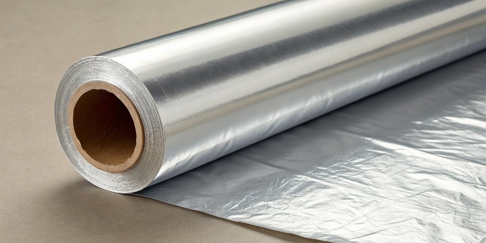 Safe Aluminum Foil A close-up of a roll of aluminum foil, with one sheet slightly pulled out, ready for use.