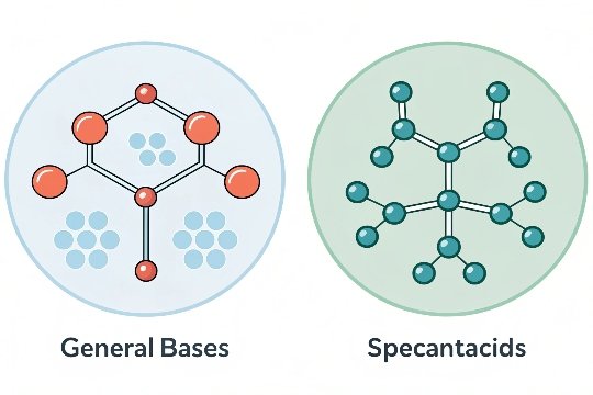 Diagram comparing general bases and specific antacids