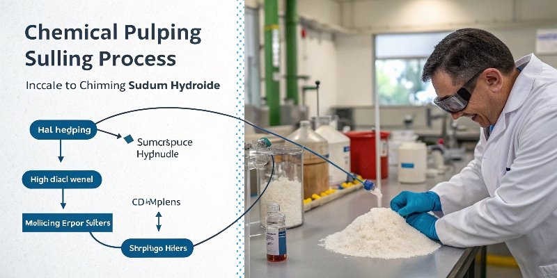 A diagram showing the chemical pulping process with sodium hydroxide