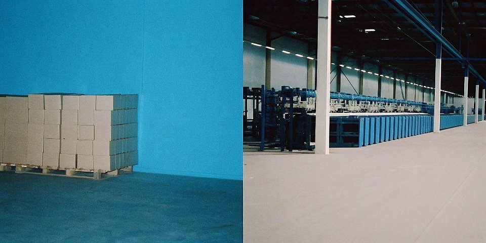 A factory on one side and a distribution warehouse on the other