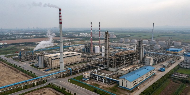 An aerial view of a large chemical manufacturing plant in China.