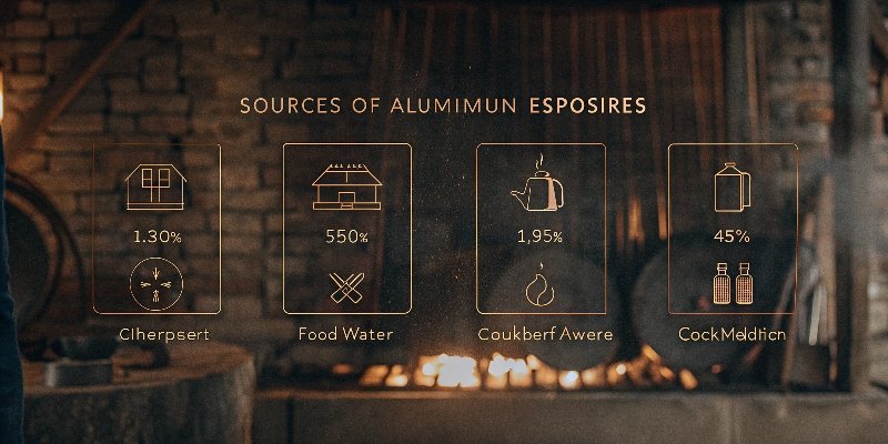An infographic showing sources of aluminum exposure: Food > Water > Cookware > Medication
