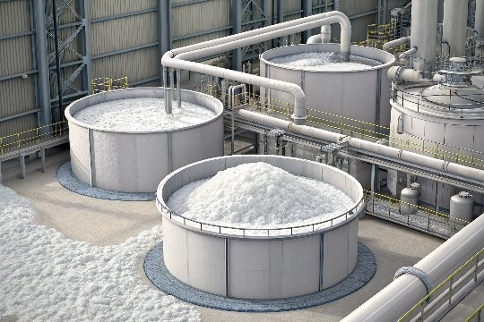 White paper pulp being bleached in a factory