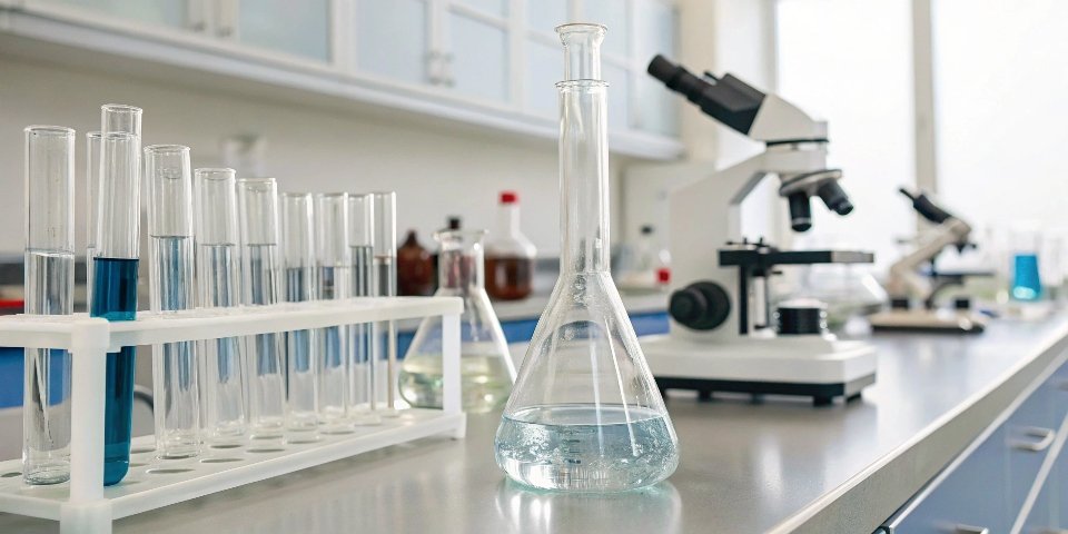 Aluminum Safety Research A lab setting with beakers, representing scientific research into chemical safety.