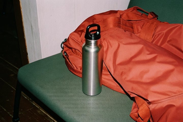 A sleek aluminum water bottle