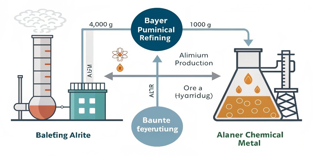 A diagram showing the Bayer process as chemical refining versus smelting for metal