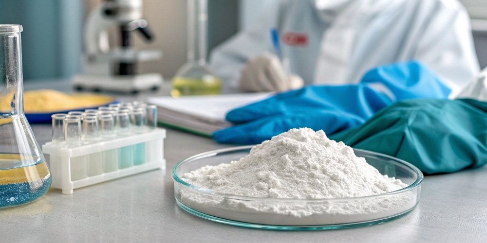 Raw powder of aluminum hydroxide in a laboratory setting