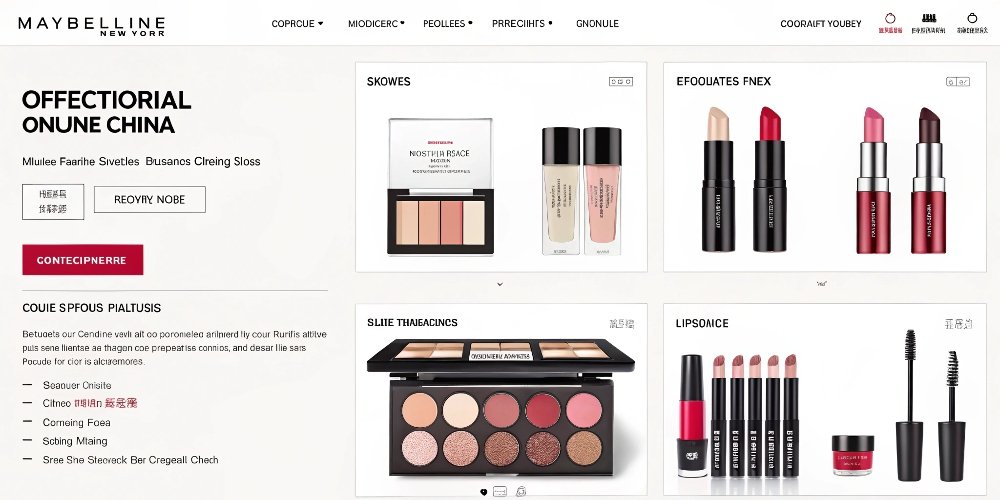 A screenshot of Maybelline's official online store in China, showing a variety of products available for purchase.