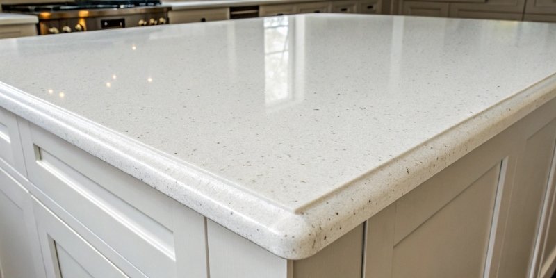 Artificial Quartz Stone Texture A close-up of a white artificial quartz countertop showing its texture and durability.