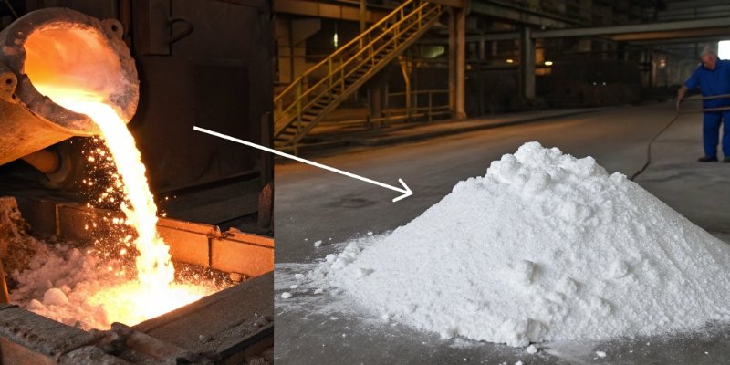 A diagram showing the chemical conversion of aluminum hydroxide into aluminum fluoride and cryolite.