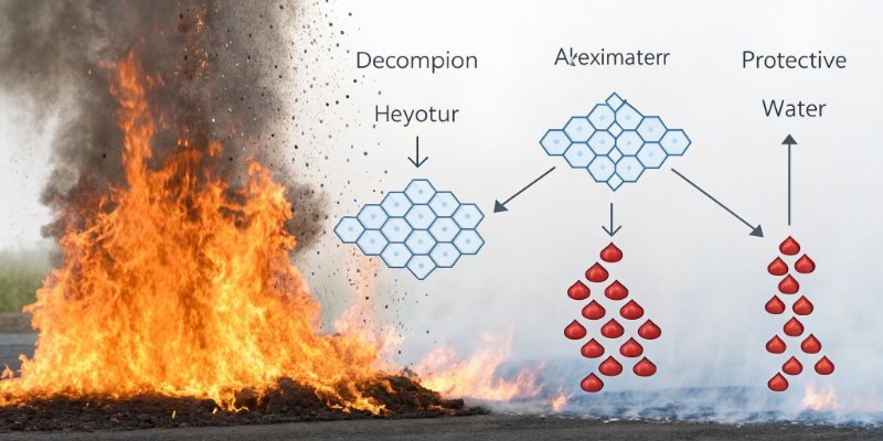 Aluminum Hydroxide Flame Retardant Mechanism A diagram showing the three flame retardant mechanisms of aluminum hydroxide