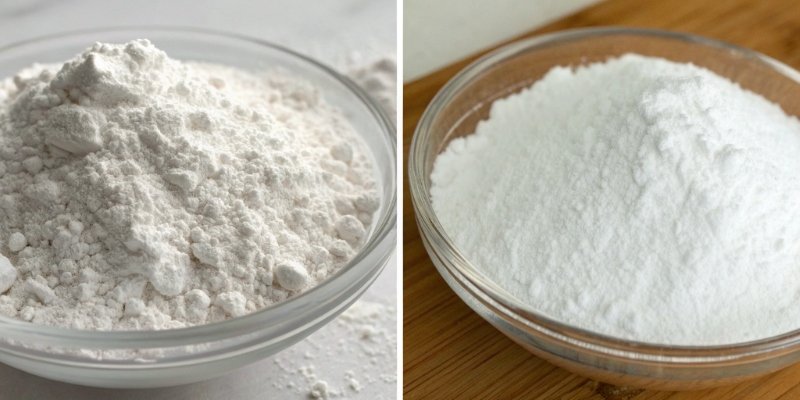 Aluminum Hydroxide vs. Aluminum Oxide A side-by-side comparison of white aluminum hydroxide powder and white aluminum oxide powder