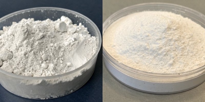 A side-by-side comparison of wet aluminum hydroxide slurry and dry aluminum hydroxide powder