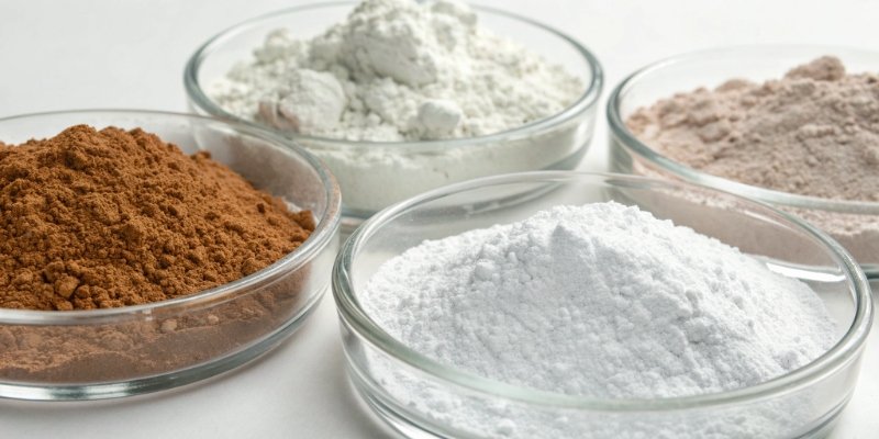 Different grades of aluminum hydroxide powder in lab dishes
