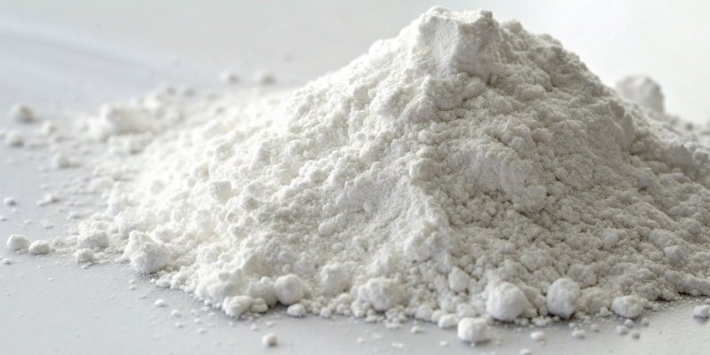 Close-up of a white, amorphous powder representing dried aluminum hydroxide gel for pharmaceutical use
