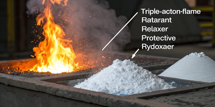 Triple-Action Flame Retardancy A graphic showing the triple-action flame retardant mechanism of aluminum hydroxide