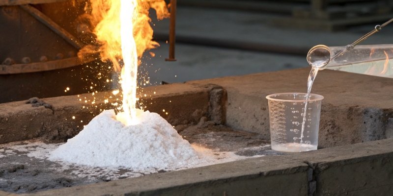 Aluminum Hydroxide Decomposition A simple chemical diagram showing Aluminum Hydroxide turning into Alumina and Water