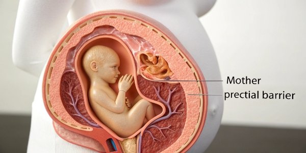 A diagram showing the placental barrier between mother and fetus