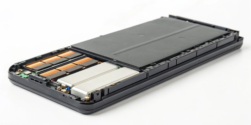 ATH in Batteries A modern lithium-ion battery with its layers exposed.