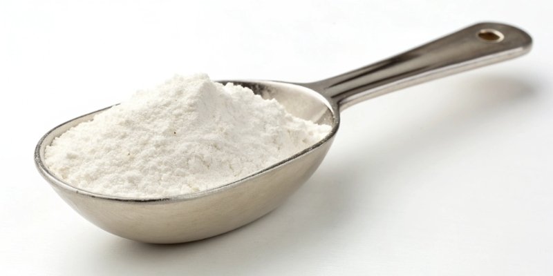 A measuring spoon with a small amount of white powder