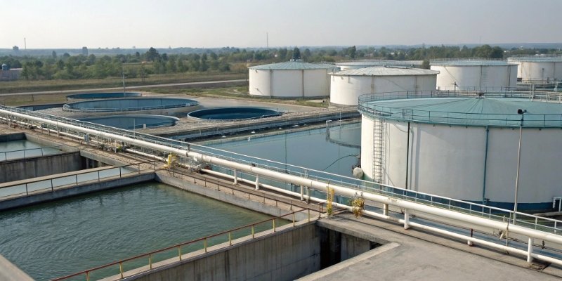 Water Treatment Facility A large water treatment plant with sedimentation tanks