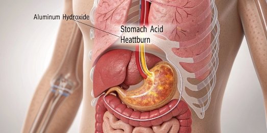 A diagram showing the digestive system and the path of an antacid