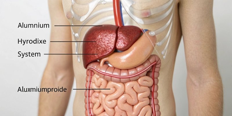 A simple diagram showing aluminum hydroxide passing through the digestive system.