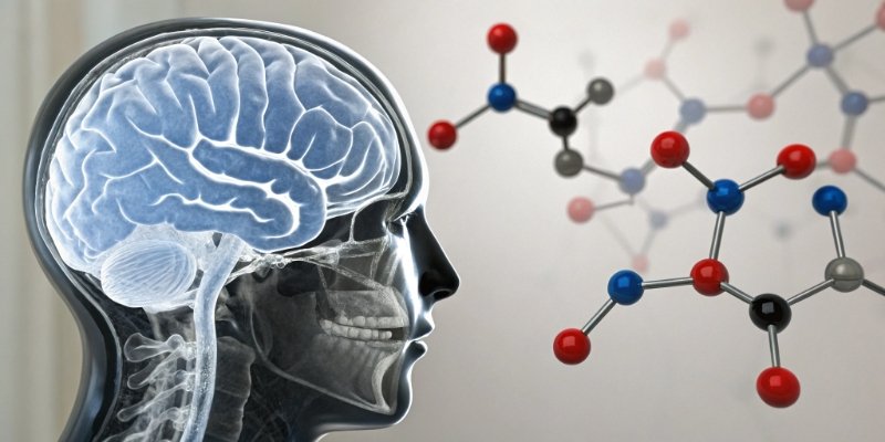 A brain scan next to an aluminum hydroxide molecule structure