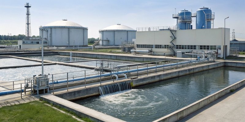 A modern water treatment facility at an industrial plant