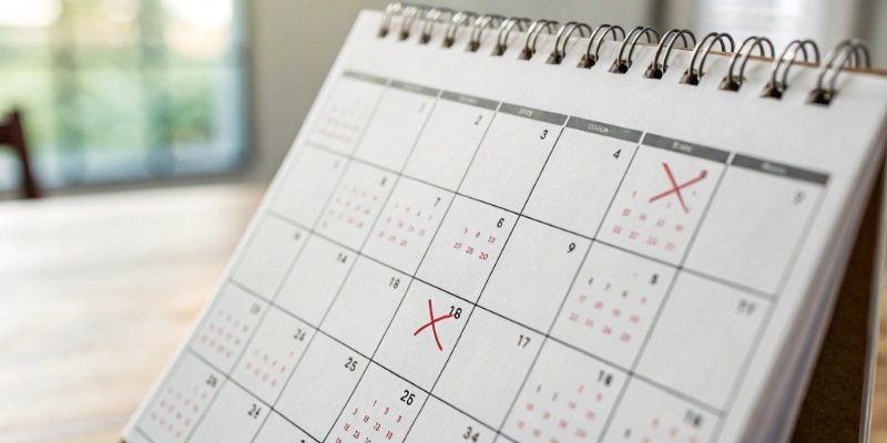 A calendar with daily marks indicating medication use